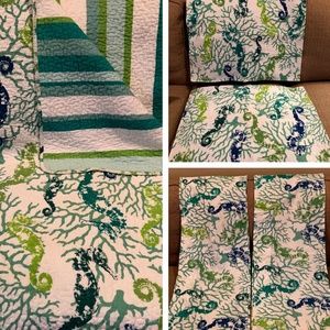 Bella Coastal Seahorse Nautical Queen Size 5 Piece Bedding Set